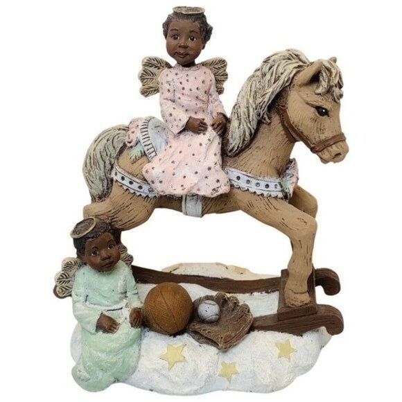 Vintage Sarah’s Attic African American Angels On Rocking horse Playtime Pals #9